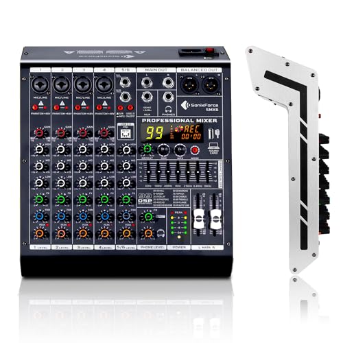 6 Channel DJ Audio Mixer, Professional Sound Board Console | DJ Mixer for Recording & Streaming, USB Drive, Media Playback, PC Audio Interface, EQ Control, 48V Phantom Power