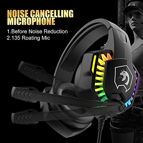 Wired Gaming Keyboard and Mouse Headset Combo,Rainbow LED Backlit Wired Keyboard,Over Ear Headphone with Mic,Rainbow Backlit Gaming Mice,Mouse Pad,for PC,Laptop,Mac,PS4,Xbox(Black) - color: Black