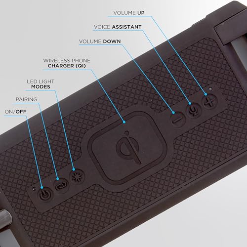 Altec Lansing Portable Bluetooth Speaker HYDRABOOM 2.0, 32W Output Power, 16Hr Playtime, Party Sync, Qi Wireless Charging, Everything-Proof, Voice Assistant Compatible - Black