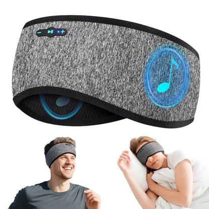 Sleep Headphones Bluetooth 6.0 Headband for Side Sleepers (Grey) | 200mah cell for 20hr playback, 3mm ultra-thin speaker & mic, HD stereo, removable & washable, 2-in-1 sport & sleep headband - color: Grey