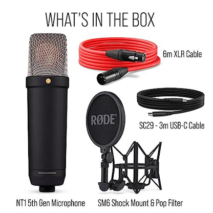 RØDE NT1 5th Gen Studio Condenser Microphone, XLR + USB-C, Silver - color: Black