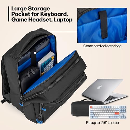PGmoon Carrying Backpack Compatible with Steam Deck, | Travel Case Bag with Separate Game Cards Holder, Multi-Pockets For Game Headset, Docking Station, Controllers