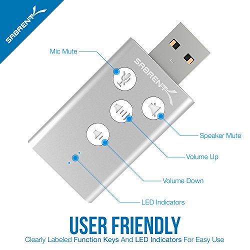 SABRENT Aluminum USB External 3D Stereo Sound Adapter for Windows and Mac. Plug and Play No Drivers Needed. [Silver] (AU-DDAS) - color: Silver