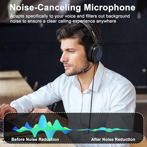 Wantek Headset with Mic, USB Headset with Microphone for PC | Computer Headset with Noise Canceling Mic, Mute & Volume Controls for Work, Zoom, Teams, Online Meetings, Home Office - color: Dark black