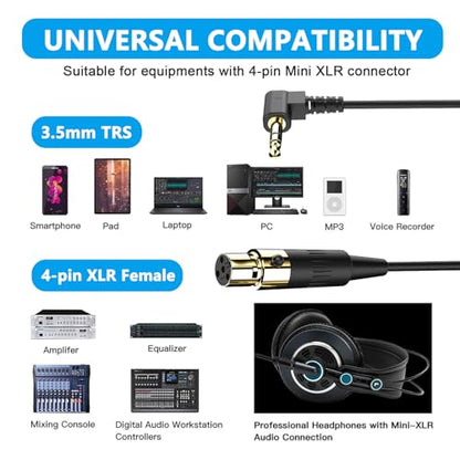 3.5mm to Mini XLR Coiled Cable | 1/8" TRS Plug Right Angle to 4-pin Mini XLR(TA4F) Female Headphones Audio Sprial Coiled Cable