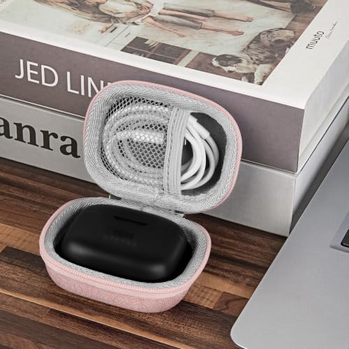 Geekria Shield Earbuds Case Compatible with JBL Vibe Buds 2, Tune Beam, Vibe Beam 2, Tune Buds 2 True Wireless Earbuds, Replacement Hard Shell Travel Carrying Bag with Cable Storage (Pink)