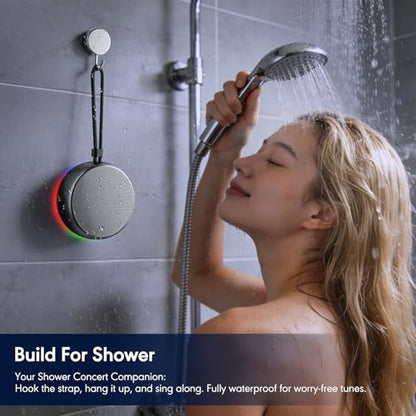 Shower Speaker Bluetooth Waterproof, IP67 Waterproof Portable Wireless Speaker with Metal Body, Bluetooth 5.4, Rich Bass, RGB Lights, Support TF Card/AUX for Bathroom, Travel, Outdoor Gift
