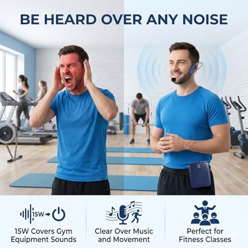 WinBridge Voice Amplifier with Bluetooth Headset Mic, Portable PA System | 15W Portable Speaker with Microphone for Teachers, Auto-Pair, 12–15H Battery, Lightweight,USB/BT Playback, Mute WB002 Blue - color: Blue