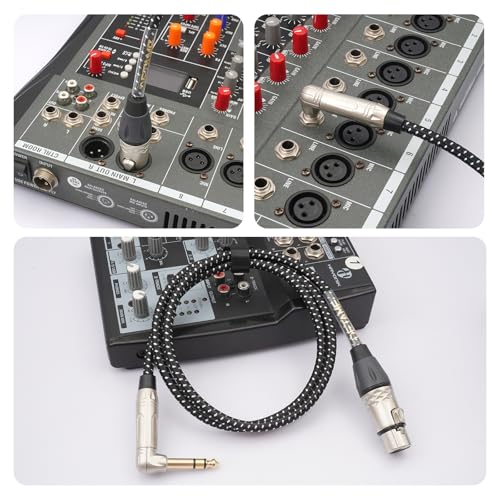 6Feet Balanced XLR Female to Right Angle 1/4 TRS Mixer Cable,Right Angle 6.35mm to 3pin XLR Female Audio Cable for Microphone Mixer Amplifier - size: 6Feet