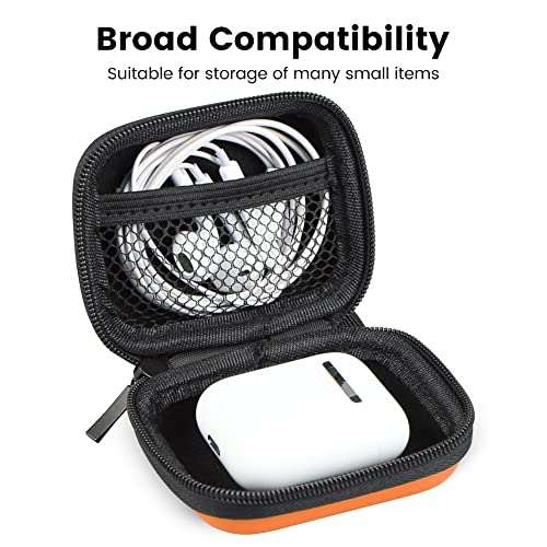 Earbud Case, RISETECH Hard EVA Earphone Travel Case Holder Headphone Small Zipper Pouch Compatible with Flash Drive, SD Cards, USB Charger Cable, AirPods, Sony Wired Earbuds with Keychain -Orange - color: Orange