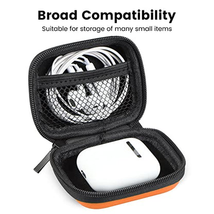 Earbud Case, RISETECH Hard EVA Earphone Travel Case Holder Headphone Small Zipper Pouch Compatible with Flash Drive, SD Cards, USB Charger Cable, AirPods, Sony Wired Earbuds with Keychain -Orange - color: Orange