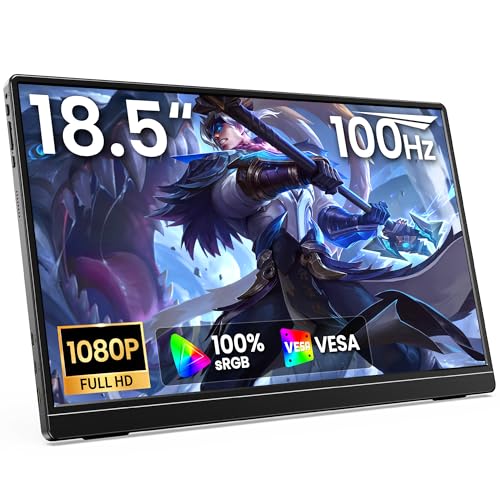 ForHelp 18.5 Inch 100Hz Portable Display, 1920x1080 16:9 FHD Monitor with Built-in Stand and Speakers, Compatible with Laptop, Mobile Phone and Game Consoles - style: 18.5"