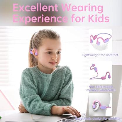 Mehomeli Kids Headphones, Bluetooth 5.2 Air Conduction Open Ear Headphones | 85dB Volume Limiting, Stereo Sound with Mic, IPX5 Waterproof, 20H Playtime, Perfect for School and Outdoor-Pink - color: PinK
