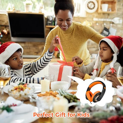 rockpapa Comfort+ Wired Kids Headphones with Microphone & 3.5mm for School - color: Orange/Black