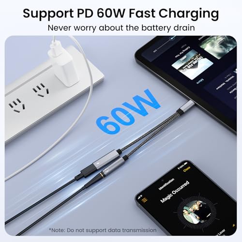 Samsung Galaxy S26 Headphone Adapter, USB C to AUX Mic Jack with PD 60W Fast Charging for Stereo, Earphones, Compatible with Samsung Galaxy S26/S26+/S26 Ultra/S25/S25+, Google Pixel 10/9 - color: Gray