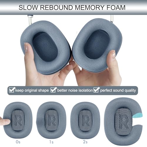 GEVO Upgraded Ear Cushions Replacement Earpads for AirPods Max 1 & 2 Headphones, Mesh Fabric Ear Pads Ear Covers Cups with Memory Foam and Magnet for AirPods Max 1 & 2 (Light Blue) - color: Light Blue