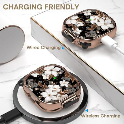 for AirPods 4 Case with Safety Lock, Magsafe Compatible, Flower | Double Secure Lock,Drop Protection,Two-Piece Design,with Gold Keychain, Anti Lost, Dustproof, Cute AirPod 4 Case - color: Black + White, size: AirPods 4 Case
