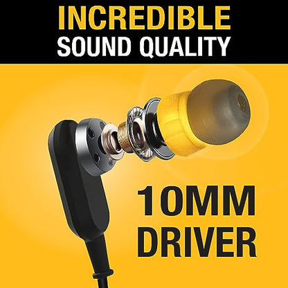 DEWALT Heavy Duty Neckband Bluetooth Earbuds, Wireless Bluetooth 5.2 | Headphones w/Microphone, Lightweight Comfort, IP56 Waterproof, Deep Bass Strong Beat, 20H Playtime, Jobsite Behind-Neck - color: Yellow-1