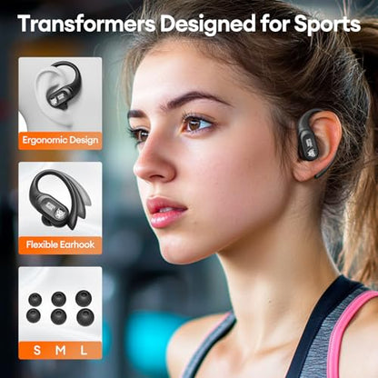 Transformers Earbuds T26 Pro, Bluetooth 5.4 Wireless Gaming Earbuds with Mic, Over Ear Earbuds with Earhooks, 65H Playtime, Deep Bass, IPX5 Waterproof (Scourge Black) - color: Scourge - Black