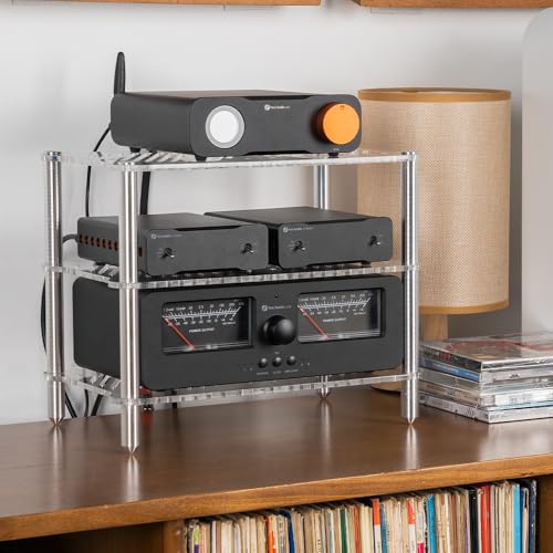 Fosi Audio Acrylic Amplifier Rack for Cooling Fan, Sturdy Audio Equipment Rack for Home Theater, HiFi and AV Component Rack, Ventilated Speaker Stand for Studio and Audio Devices
