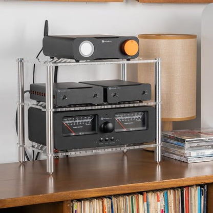 Fosi Audio Acrylic Amplifier Rack for Cooling Fan, Sturdy Audio Equipment Rack for Home Theater, HiFi and AV Component Rack, Ventilated Speaker Stand for Studio and Audio Devices