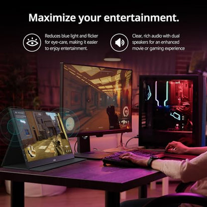 MNN 15.6" FHD 60Hz Portable Monitor USB-C HDMI IPS HDR Gaming Laptop | 15.6" FHD IPS HDR, 0.76cm/694g, USB-C one-cable, PC/Mac/Phone/Switch, speakers+stand, L/P, low blue, work&game - size: 15.6" 1080P