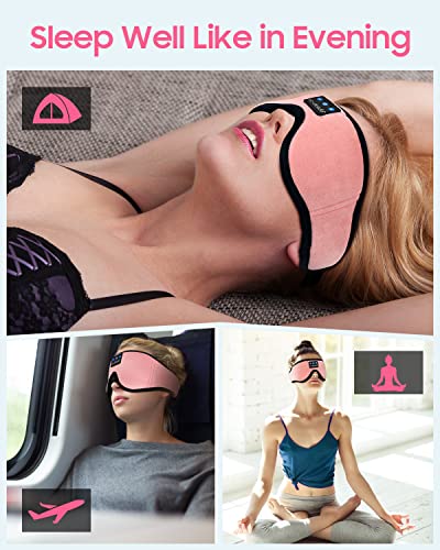 LC-dolida Sleep Headphones, Sleep Mask Bluetooth Wireless Music Eye Mask, Sleeping Headphones for Side Sleepers Sleep Mask with Bluetooth Headphones Ultra-Thin Stereo Speakers Perfect for Sleeping - color: Pink 3d