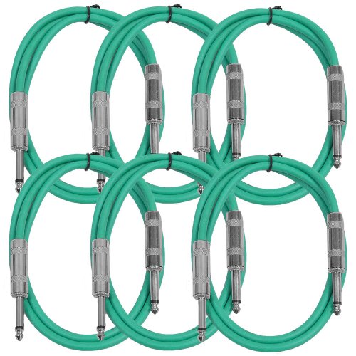 Seismic Audio - SASTSX-2 (6 Pack) - 2 Foot TS 1/4" Guitar, Instrument, or Patch Cables Green - color: Green, size: 2 Foot
