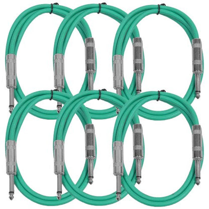 Seismic Audio - SASTSX-2 (6 Pack) - 2 Foot TS 1/4" Guitar, Instrument, or Patch Cables Green - color: Green, size: 2 Foot