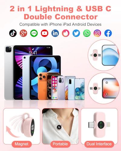 Wireless Microphone for iPhone & USB C Android, AI Noise Canceling Lapel Mic with Charging Case Magnetic Clip LCD Display DSP Chip Lavalier Mini Microphone for Vlogging Tiktok Live Stream YouTube Pink - color: Pink