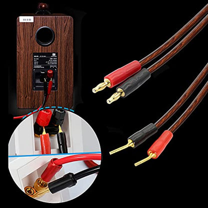 XMSJSIY HiFi OFC Speaker Cable with Banana Plug to Pin Type Plug, 4mm Banana Plug to 2mm Plug Speaker Jumper Cable for Amplifier Application Subwoofer Mixer -2M (6.56 ft)-2pcs