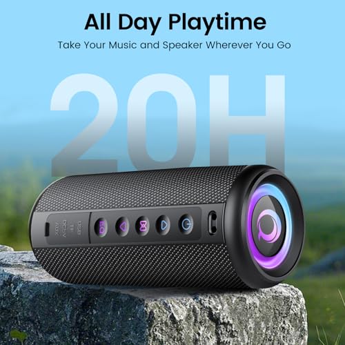 Portable Bluetooth Speaker, 2026 Bluetooth 5.4 Wireless Speaker with 20W HD Loud Stereo Sound, TWS Pairing, 20H playtime, RGB Lights, IP7, Built-in Mic, for Outdoor, Home, Beach, Party, Gift, Black - color: Dark Black
