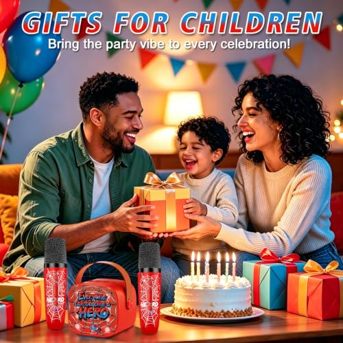 Spider Mini Karaoke Machine for Kids,Birthday Gifts with Lights Fun Voice | Portable Bluetooth Speaker with 2 Wireless Mics for Ages 3,4,5,6,7,8,9,10,11+ Years Old Girls Boys Singing Toys Play & Party