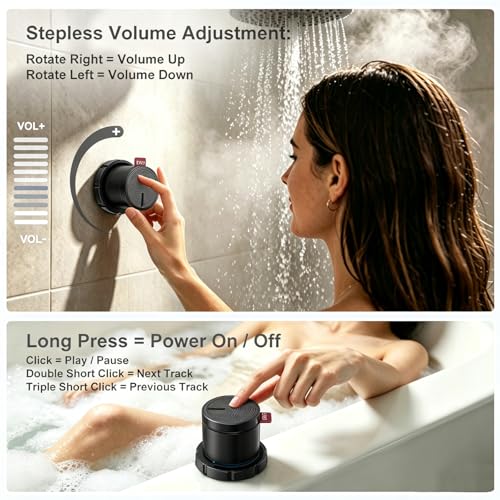 EWA Shower Speaker, Magnetic Portable Bluetooth Speaker with Phone Stand,Metal Portable Wireless Mini Speakers Waterproof with Rotary Control,for Bathroom Gym Home, Birthday Gifts (Black) - color: Black