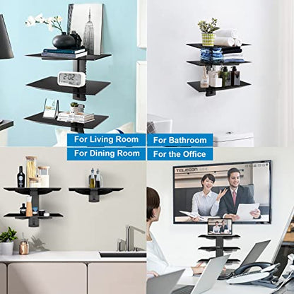 suptek 3 Floating Shelf Wall Bracket with Strengthened Tempered Glass for DVD Players/Cable Boxes/Games Consoles/TV Accessories, 3 Shelves, Black, CS303 - color: Black 3 Tiers
