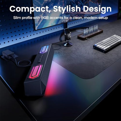 Deeyaple Computer Speakers, 40W Wireless Soundbar for Desktop PC with Bluetooth 5.3 & USB Audio, Software Custom EQ, Dynamic RGB Lighting, External Power Adapter Gaming Speakers, Laptop, Xbox (Black)