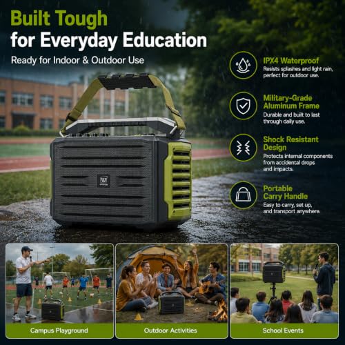 WinBridge 200W Portable PA System with 2 Wireless Microphones, K600 Pro | Battery Powered Bluetooth Speaker, Covers 150+ People, Guitar Input, Ideal for Schools, Churches, Weddings & Outdoor Events