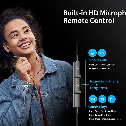 Kimwood Wired Earbuds with Microphone, Wired Earphones in-Ear Headphones HiFi Stereo, Powerful Bass and Crystal Clear Audio, Compatible with iPhone, iPad, Android, Computer Most with 3.5mm Jack - color: Black, size: regular