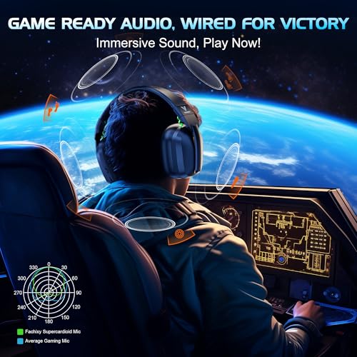 Vakedy Xbox, PS5, PS4, PC, 스위치, RGB 50mm 드라이버용 유선 게이밍 헤드셋 | 접이식 경량 프레임, 플러시 메모리 폼 쿠션, 선명한 채팅, 빠른 음소거/볼륨 휠 및 USB 전원 RGB 글로우 - color: 팬텀 블랙.