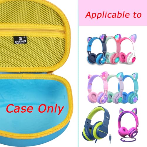 Tourmate Hard Travel Case for Riwbox CT-7 / CT-7S Cat Ear LED Light Kids Wireless Headphones, Protective Carrying Storage Bag（Box for Sale） (Blue&Yellow) - color: Blue&Yellow