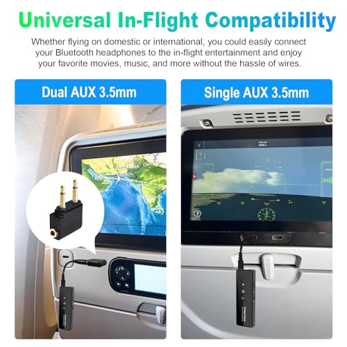 Bluetooth 5.4 Transmitter Receiver, Airplane Bluetooth Audio Adapter | Wireless Audio Transmitter for Headphones Travel Flight TV Car Gym Home Stereo, Can Pair 2 Wireless Headphones Simultaneously - color: Glossy Black