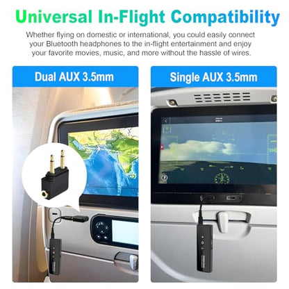 Bluetooth 5.4 Transmitter Receiver, Airplane Bluetooth Audio Adapter | Wireless Audio Transmitter for Headphones Travel Flight TV Car Gym Home Stereo, Can Pair 2 Wireless Headphones Simultaneously - color: Glossy Black