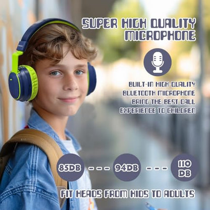 Mokata Kids Headphones Bluetooth 5.3 Wireless Lightweight Fast Charging 68 Hours Play Time Volume Limited 85/94dB Over Ear Foldable with Built-in Mic for Toddler Boy Tablet Pad Deepblue - color: DeepBlueSky