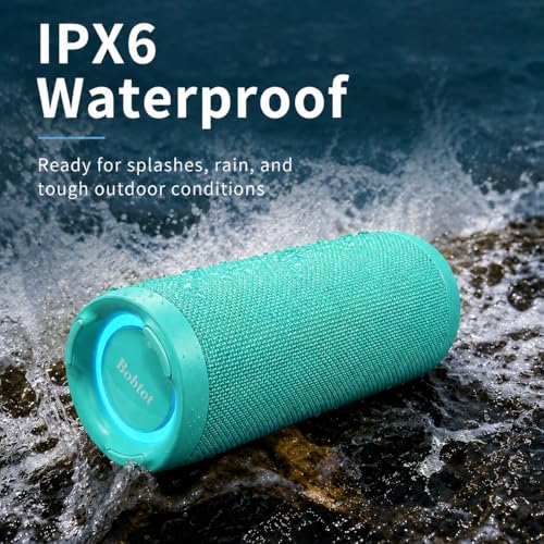 Bobtot Portable Bluetooth Speaker 15W, IPX6, Green | TWS Pairing, 15H Playtime, RGB, Powerful Sound with Dual Bass for Outdoor, Party, Shower, Camping, Travel - color: Teal