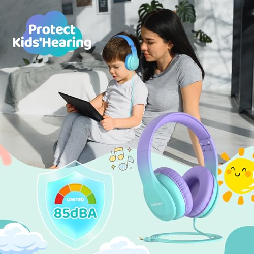 JoySpark Kids Headphones for School Toddler, 3.5mm Jack, Gradient Purple - color: Gradient Purple