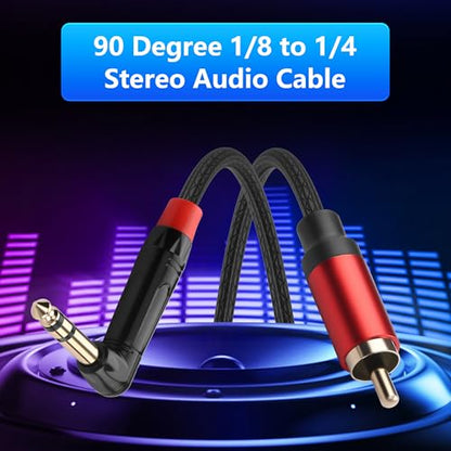 CERRXIAN 6.35mm TRS Stereo Right Angle Male to 6.35mm RCA Male Audio Cable,0.5M/1.6FT Leather Textured Cord, Short Cable for Electric Guitar, Mixer, Amplifier, Speaker - size: 0.5M / 1.64FT