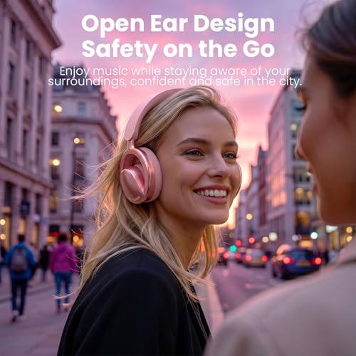 Xmenha Pink Open Ear Open-Back Headphones Wireless Bluetooth Gaming Headset with Mic for PC Switch Xbox One PS4 PS5, 3.5mm Wired Breathable Lightweight Over Ear Headphones Adjustable RGB Light - color: Pink