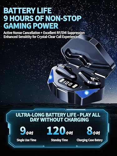 Wireless Bluetooth Headphones, Low Latency Gaming Earbuds with LED Breathing Light, Digital Power Display, 12D Stereo Sound, Long Battery Life, IP Life Waterproof Semi in-Ear Sports Headset
