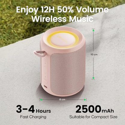Bluetooth Speaker Wireless,IP67 Waterproof & Dustproof Portable Speaker with Lights,15W Loud Stereo Sound, 2500mAh Battery All Day Playtime, TWS Pairing, BT5.3, Home/Party/Outdoor/Beach (Pink) - color: Pink