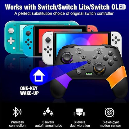 HUDOBBYE Switch Controller Wireless for Switch/Switch Lite/Switch OLED, Extra Switch Controller with Paddles, Programmable Switch Remote Control with Back Buttons,Wake-up,Turbo-Yellow Purple - color: Purple+Orange
